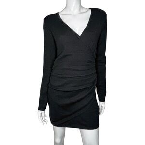 Forever 21 Black Ruched V-Neck Long Sleeve Knit Dress